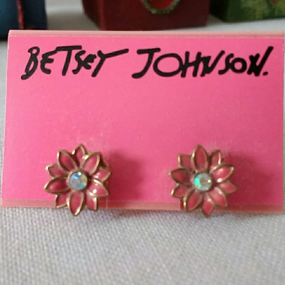 Betsey Johnson Pink Flower Pierced Earrings
